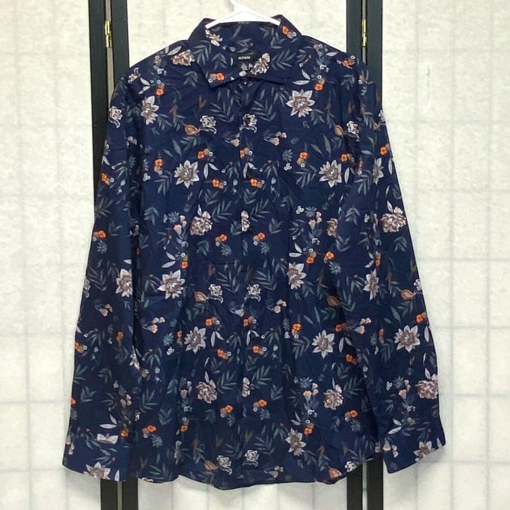 Alfani Paisley Botanical Tailored Collared Long Sleeve Button Up Dress Shirt L